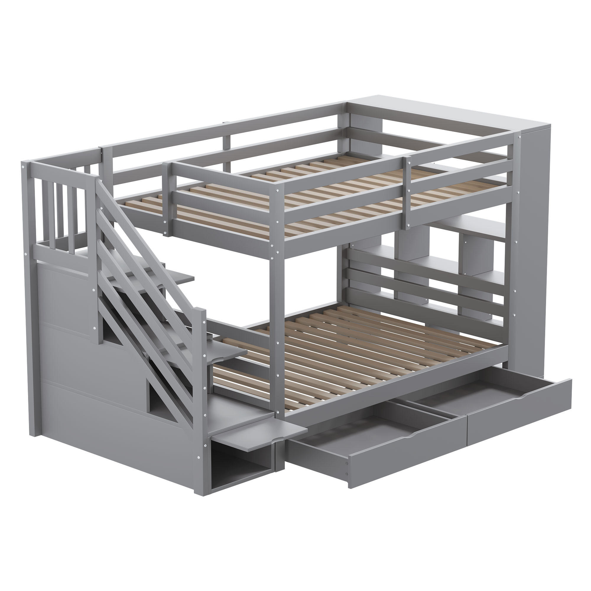 ETAGENBETT 90/200 cm Grau mit 2 Schubladen und Stauraumtreppe - Grau, Holz (90/200cm) - Oxeza