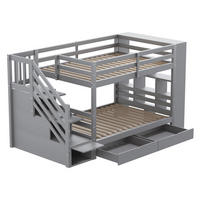 ETAGENBETT 90/200 cm Grau mit 2 Schubladen und Stauraumtreppe - Grau, Holz (90/200cm) - Oxeza