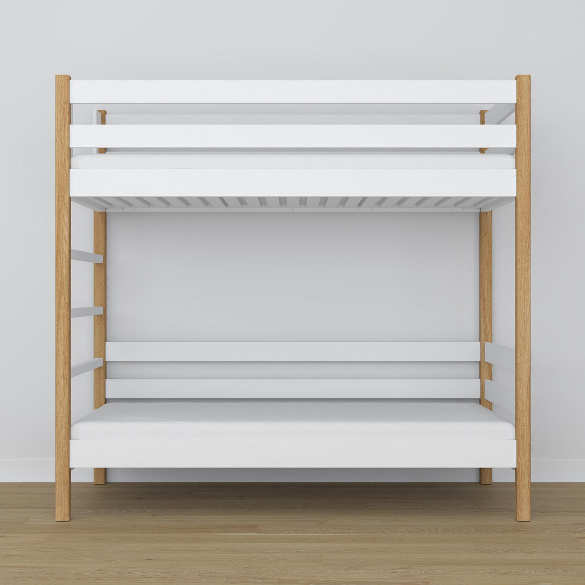 ETAGENBETT N03 Weiß / Eiche Natur 90/180 - Eiche Artisan/Weiß, Naturmaterialien/Holz (90/180cm) - N-Wood