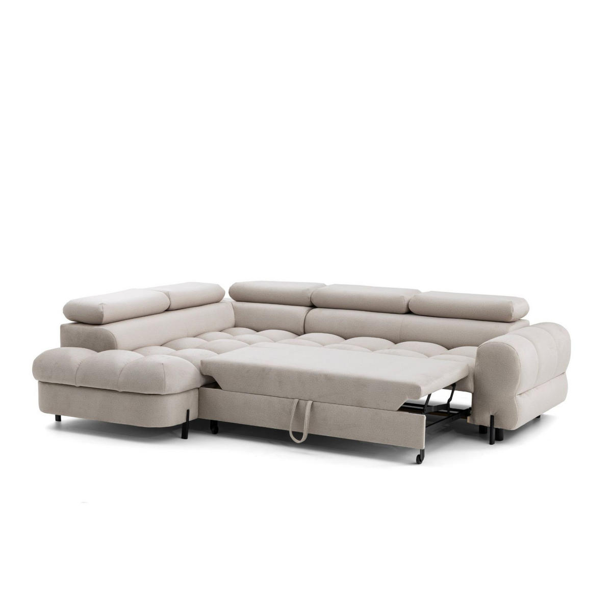 ECKSOFA BOWL L Links mit Schlaffunktion 125x195 Velours Creme - Creme/Schwarz, Holz/Textil (260/195cm) - Muffo