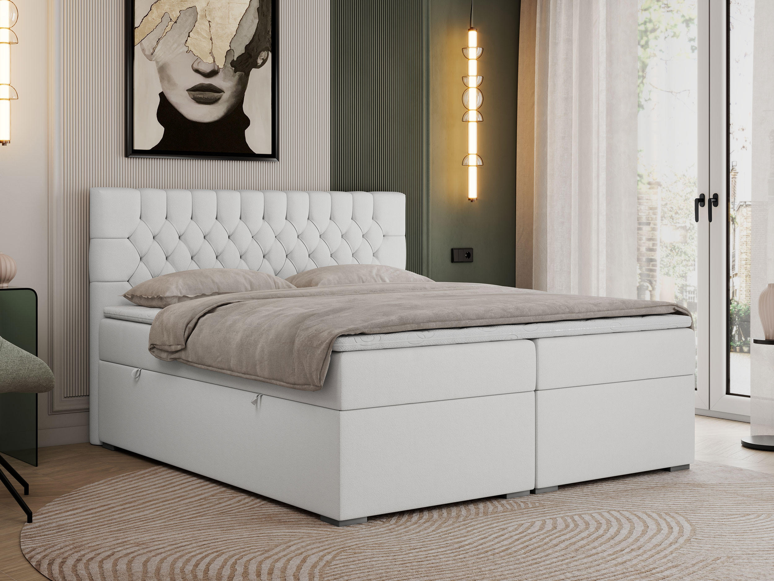 BOXBETT PERA 160/200 Weiß Kunstleder - H4 - Weiß, Holz/Textil (160/200cm) - MKS