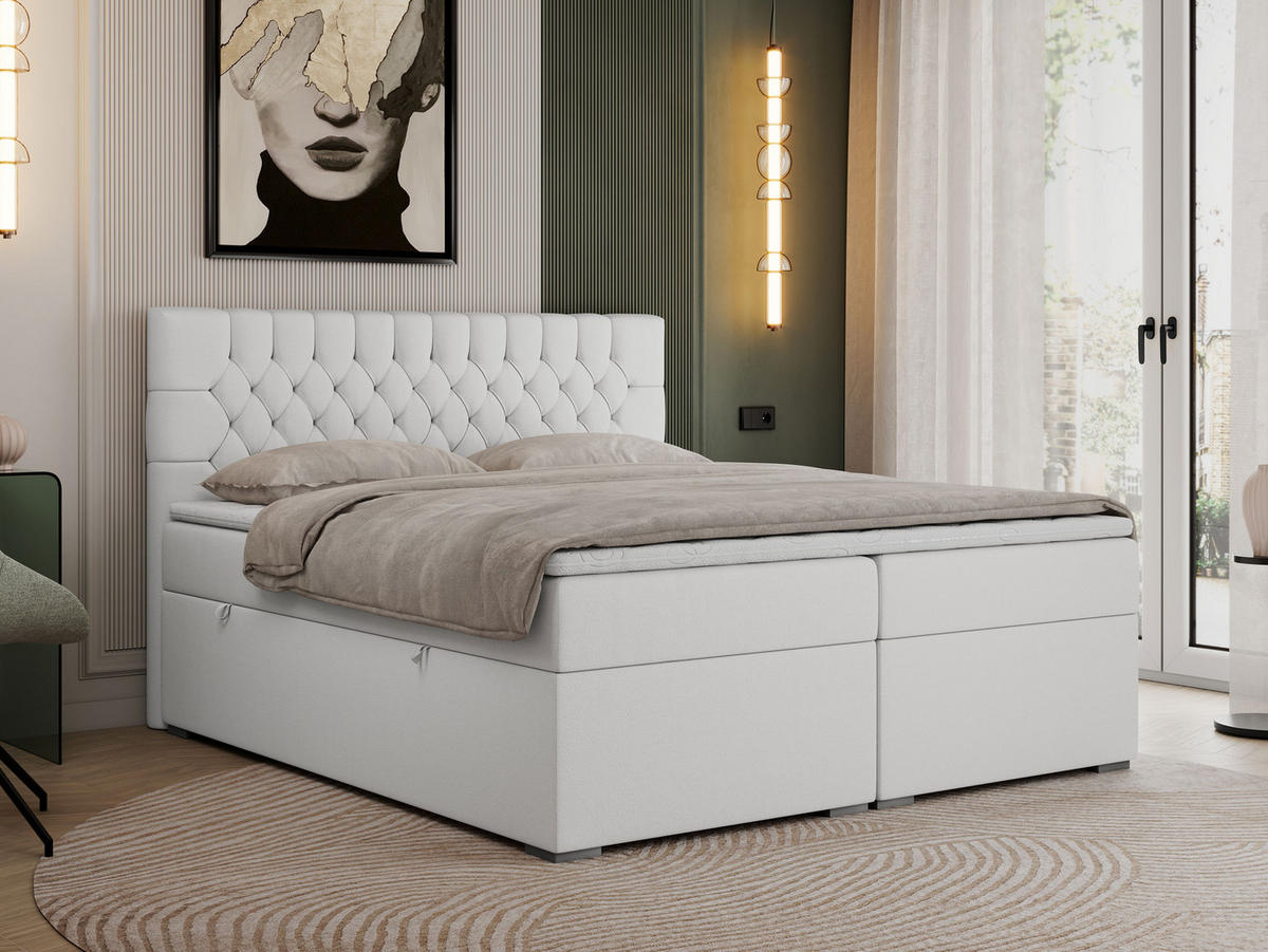 BOXBETT PERA 120/200 Weiß Kunstleder - H3 - Weiß, Holz/Textil (120/200cm) - MKS
