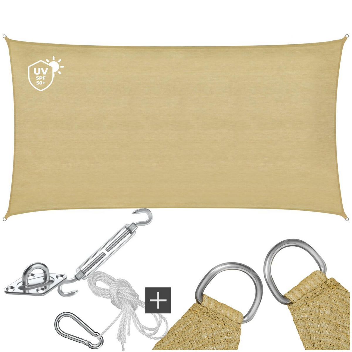 SONNENSEGEL Sunny,umfangreiches Montagematerial,Sand - Sandfarben, Kunststoff (400/200cm) - tectake