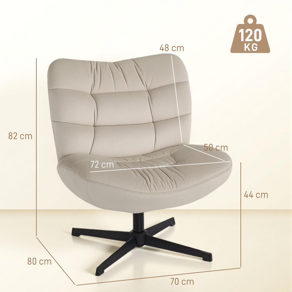 DREHSESSEL DE-13302 breite Sitzfläche & 360° schwenkbar Creme - Creme, Metall (70/82/80cm) - ComfortXL