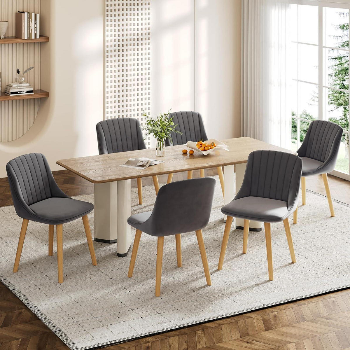 ESSZIMMERSTÜHLE 6er Set Samt Dunkelgrau - Anthrazit, Textil (48.5/81/43.5cm)