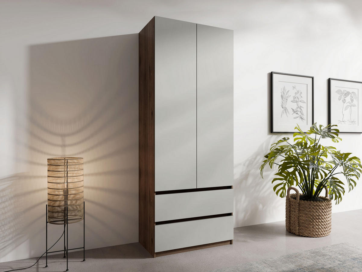 DREHTÜRENSCHRANK VELEN 90/230,5/51,4cm 2-türig Nussbaumfarben - Nussbaumfarben/Grau, Holzwerkstoff (90/230.5/51.4cm) - MASSENO