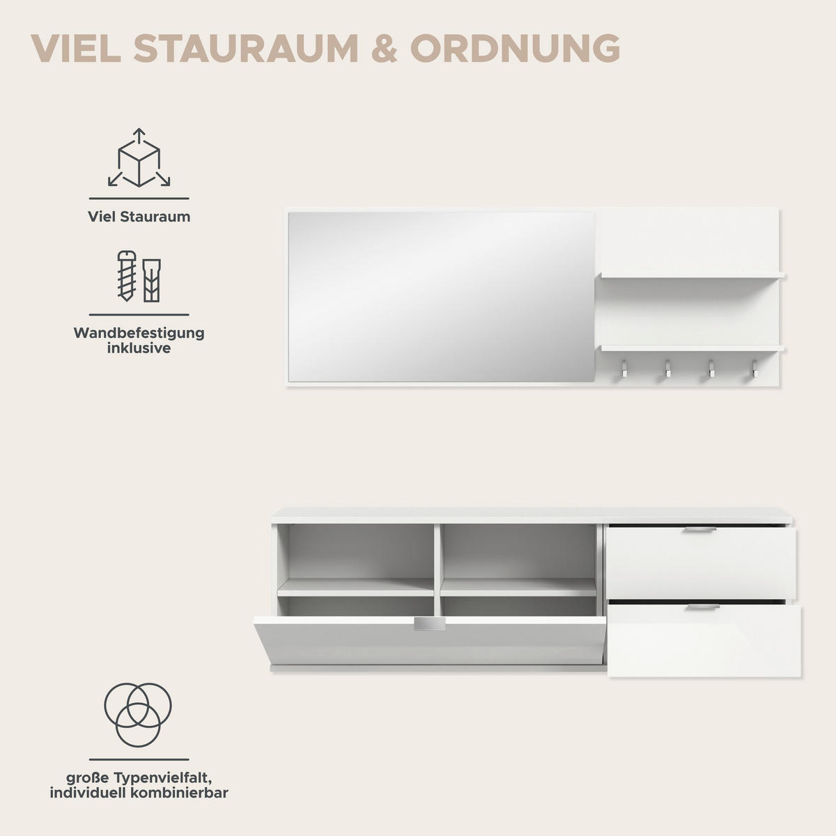 GARDEROBE Systemmöbel Projekt X 4tlg. Kombination , ca.144x191x37 cm - Weiß, Holzwerkstoff (144/191/37cm)