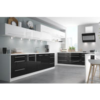 WINKELKÜCHE Platinium weiß matt / weiß hochglanz / schwarz hochglanz 13-teilig - Schwarz, Holzwerkstoff (480/172/50cm) - Feldmann-Wohnen