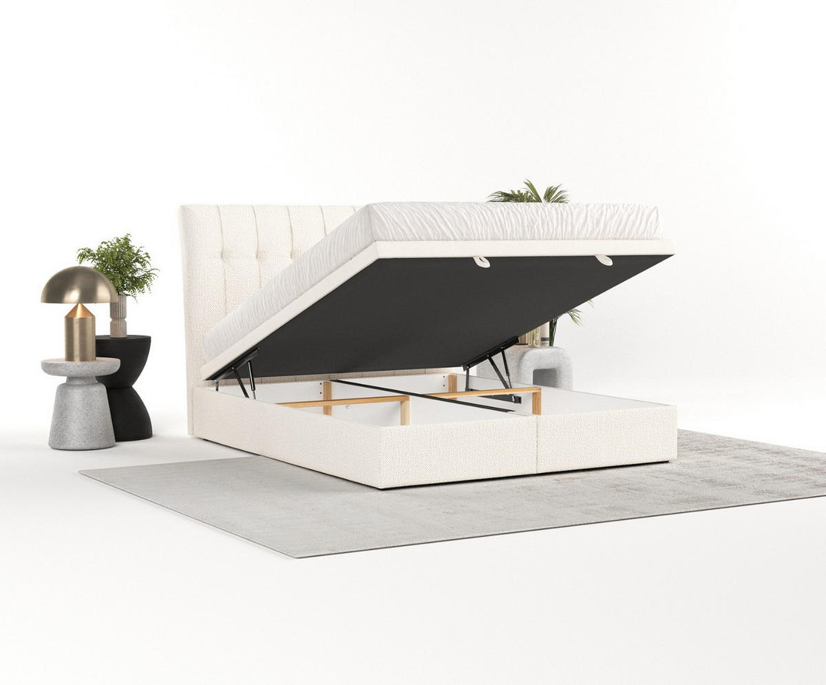 POLSTERBETT Kelsea mit Stauraum 160/200 cm Creme im Alta Stoff - Creme/Schwarz, Holz/Holzwerkstoff (160/200cm) - AltaBeds