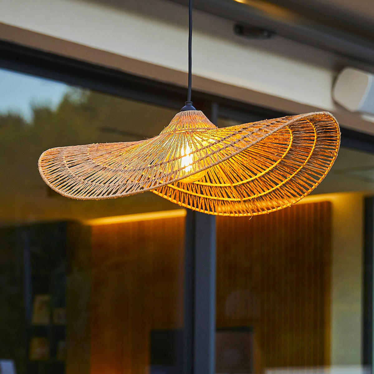 MARBELLA D63CM 5M netzbetriebene Pendelleuchte - Beige, Naturmaterialien (53/64/11cm) - Lumisky