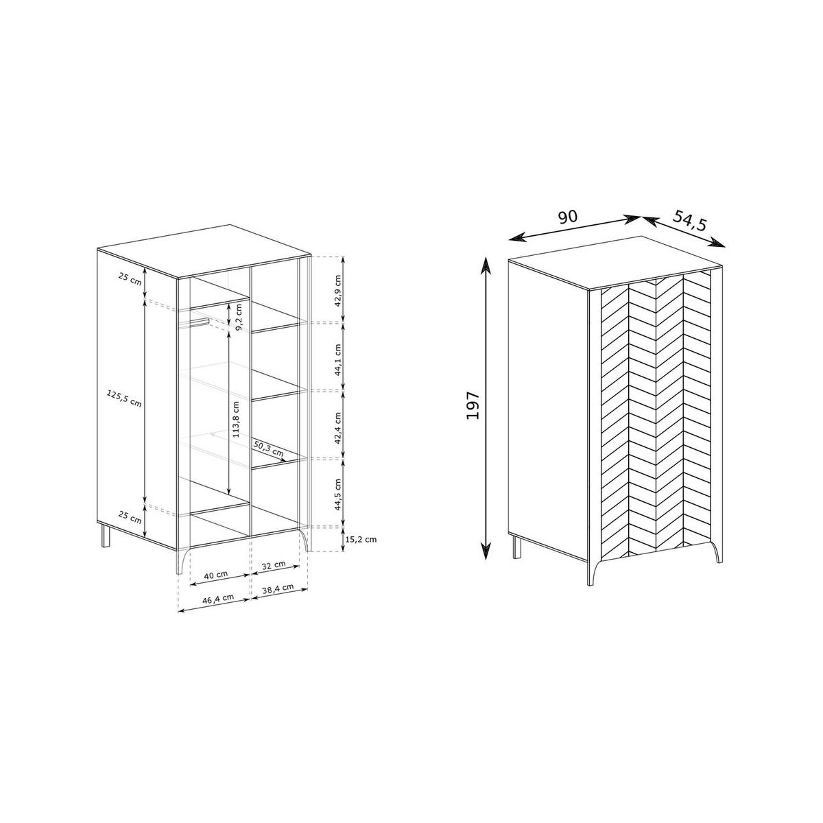 KLEIDERSCHRANK Malumi MM-7 90 x 197 x 54,5 cm Kaschmir - Kaschmir, Holzwerkstoff (90/197/54.5cm) - Koseto