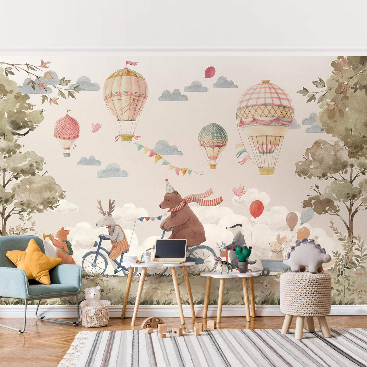 FOTOTAPETE Tierfreunde auf dem Rad 288/190 cm - Multicolor, Papier (288/190cm) - Bilderwelten