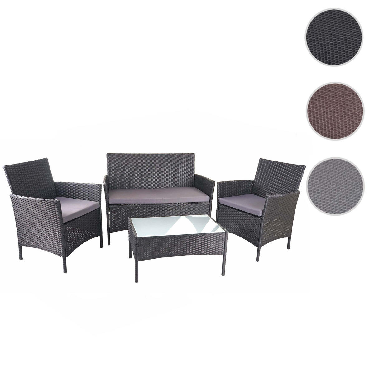 POLY-RATTAN GARNITUR Schwarz, Anthrazit - Anthrazit/Schwarz, Kunststoff - MCW