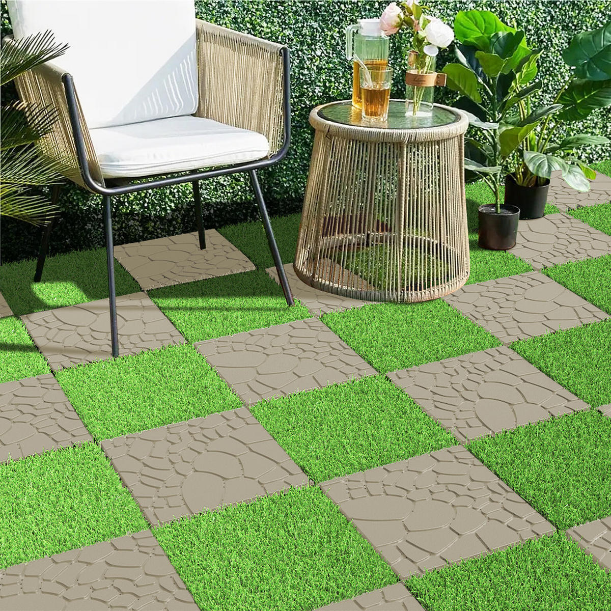 TERRASSENFLIESE 30.5/30.5/2 Beige, 12"x12" Quadratisch, Plastik 44 Stück - Beige, Kunststoff (30/30/2cm) - Oxeza