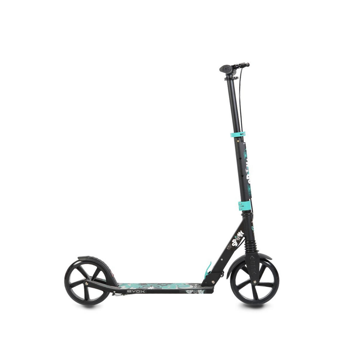 KINDERROLLER Spooky klappbar türkis bis 100 kg, Bremse, Stoßdämpfer vorne, ABEC-7 - Schwarz, Metall (85/40/95cm)