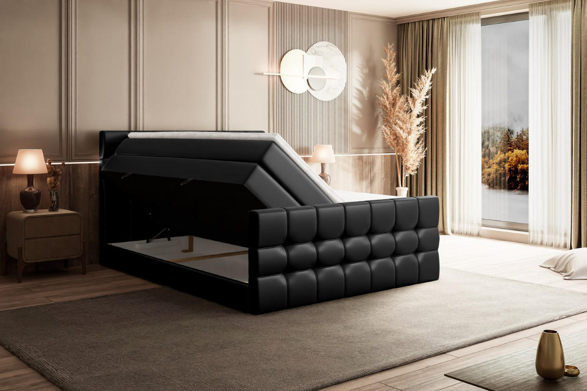 BOXSPRINGBETT BERO-Z KING - 120 x 200 - H3/H4 - Schwarz Hochglanz - Schwarz Hochglanz, Holzwerkstoff (120/200cm) - ALTDECOR