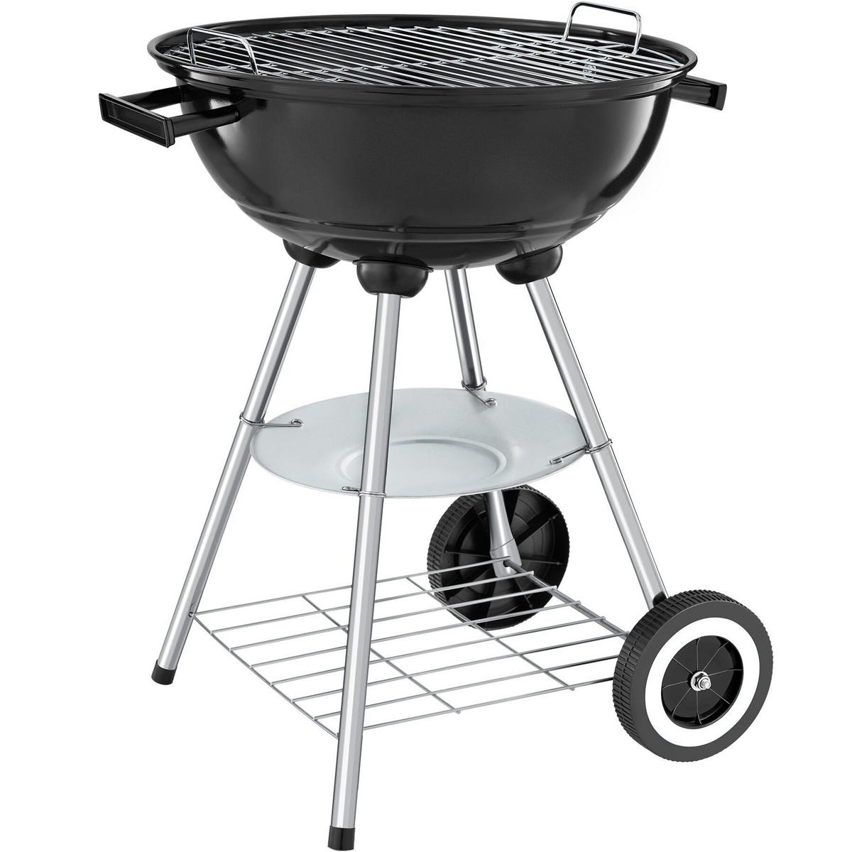 KUGELGRILL , Ø Rost 41,5 cm, schwarz/silber - Silberfarben/Schwarz, Metall (41.5/75cm) - tectake