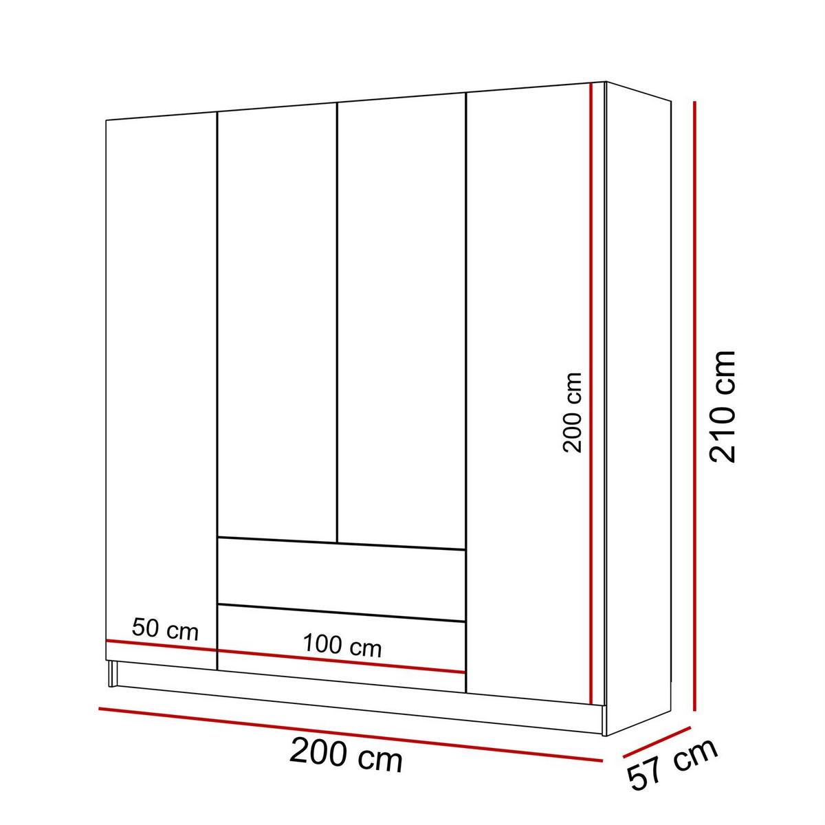 KLEIDERSCHRANK AUREL 4D2SZ mit Schubladen - Kaschmir, Holzwerkstoff (200/200/57cm) - Lookway