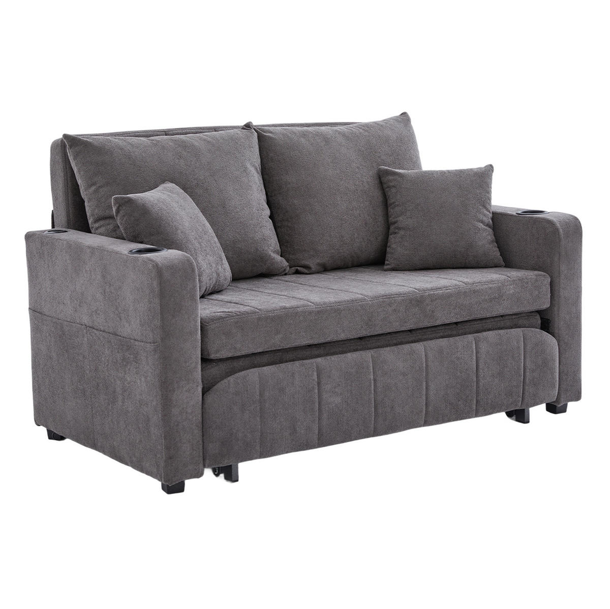 SCHLAFSOFA 136/200 cm aus Chenille mit Ausziehfunktion, Armlehnentaschen und 4 Kissen, Grau - Grau, Textil (139/83/73cm) - Redom