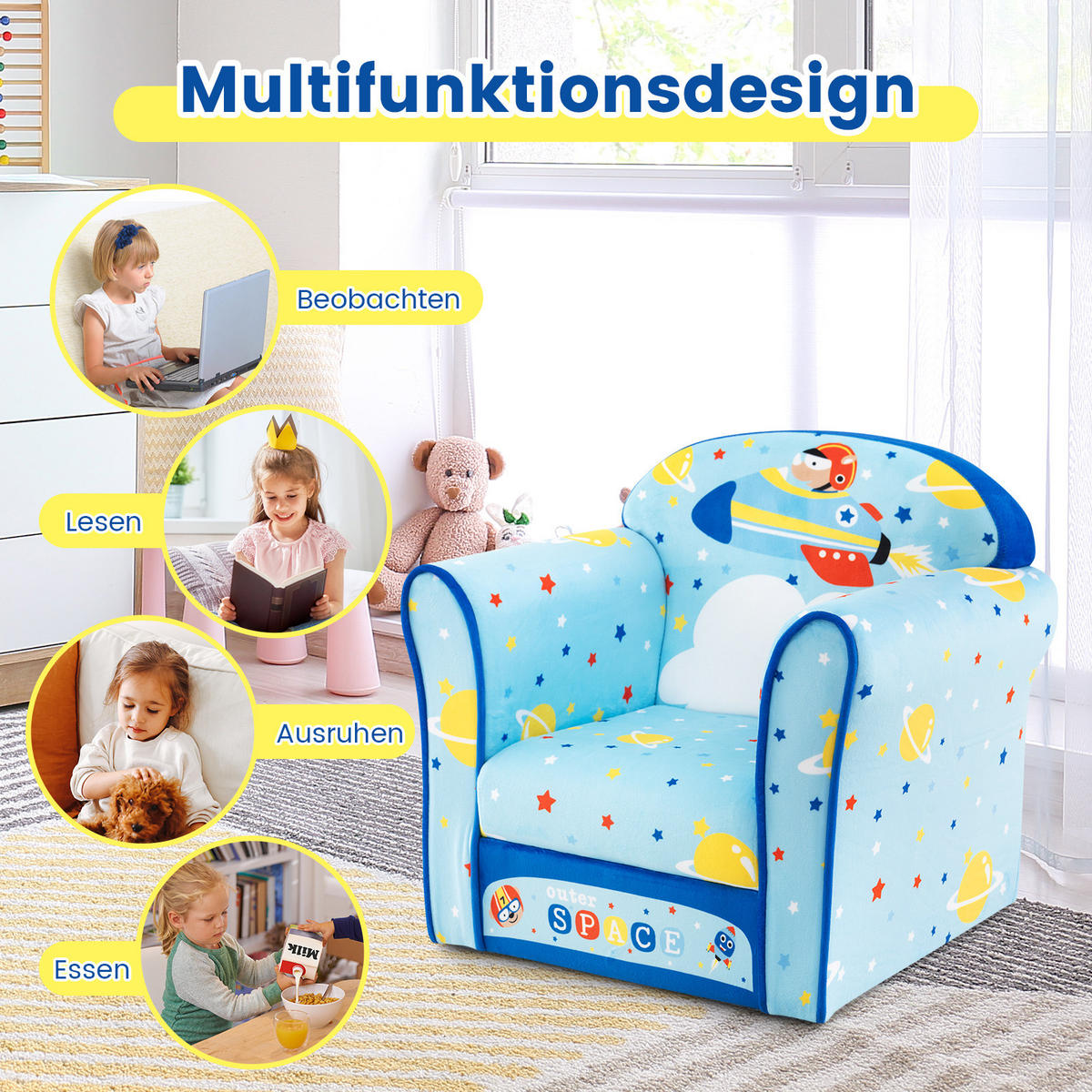 KINDERSOFA 54cm Blau - Blau, Holz (40/54/50cm) - COSTWAY