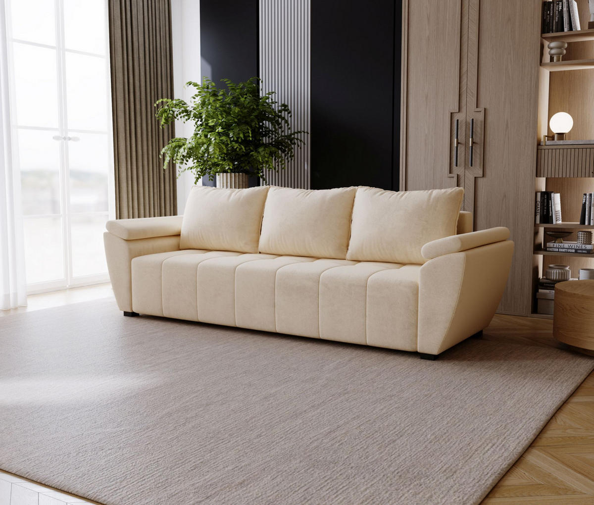 SOFA ZEUS mit Schlaffunktion MONOLITH 02 mit Stauraum - Beige, Textil (80/78/240cm) - Bedante