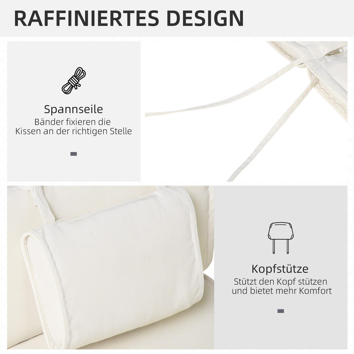 SITZKISSEN, Polyester, Cremeweiß - Creme, Naturmaterialen/Kunststoff (53/5/198cm) - Outsunny