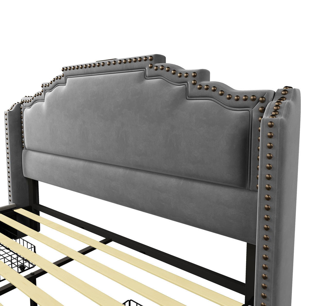 POLSTERBETT mit 4 Schubladen und LED 140x200 cm Samt Grau - Grau, Metall (140/200cm) - Meubliv