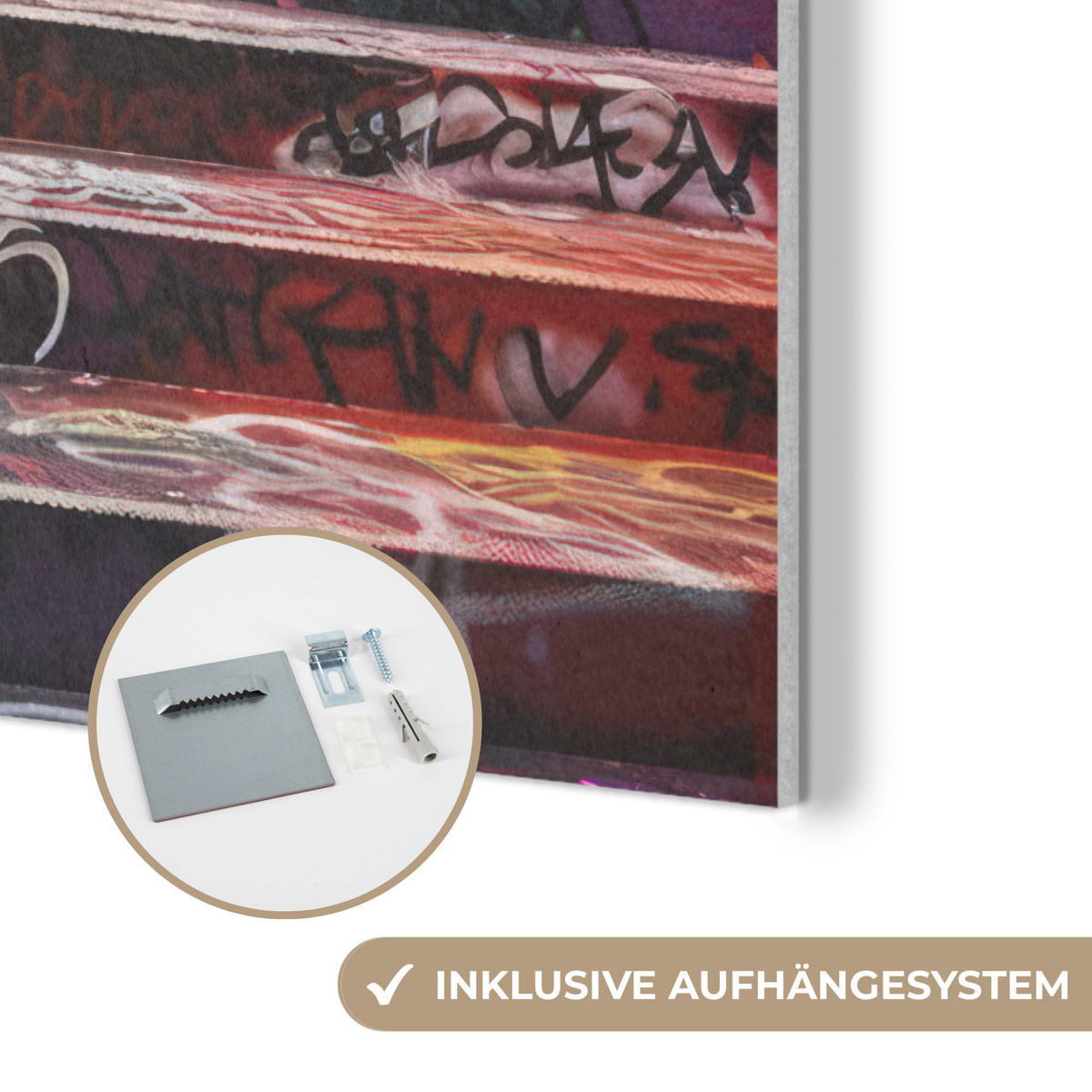 AKUSTIKBILD Treppe - Graffiti - Farben - Kunst Wanddeko 60x90 cm - Multicolor, Kunststoff (60/90/0.9cm) - MuchoWow