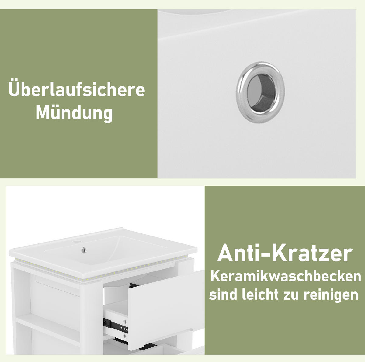 WASCHTISCHKOMBI 60/46/48,5 cm Weiß aus Keramik und MDF mit LED-Radarsensor-Beleuchtung - Weiß, Holzwerkstoff (61/48.5/46cm) - OKMYHOME