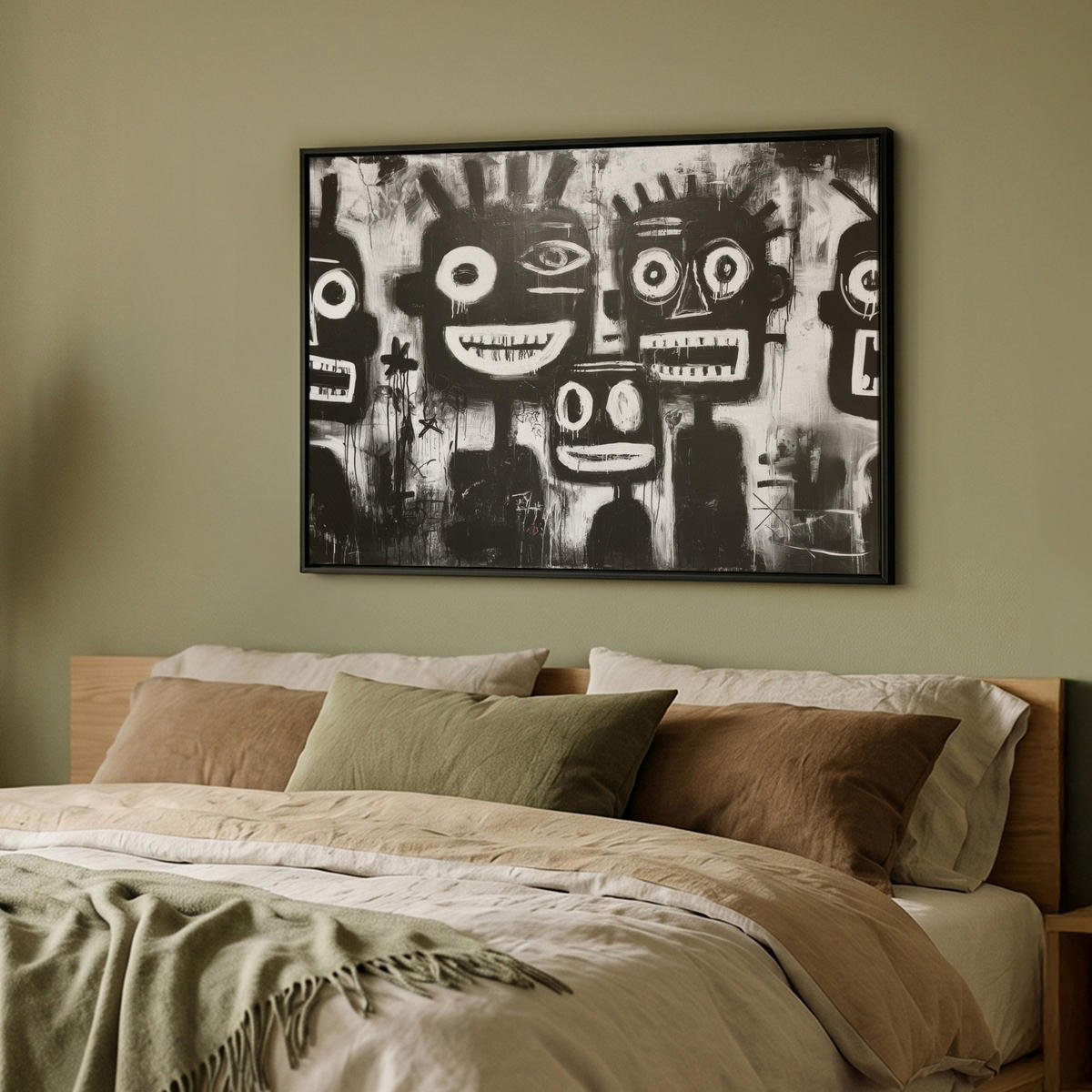 LEINWAND Bilder mit Rahmen - Malerei - Figuren - Schwarz - Abstrakt - 100x70 - Schwarz, Textil (100/70cm) - MuchoWow