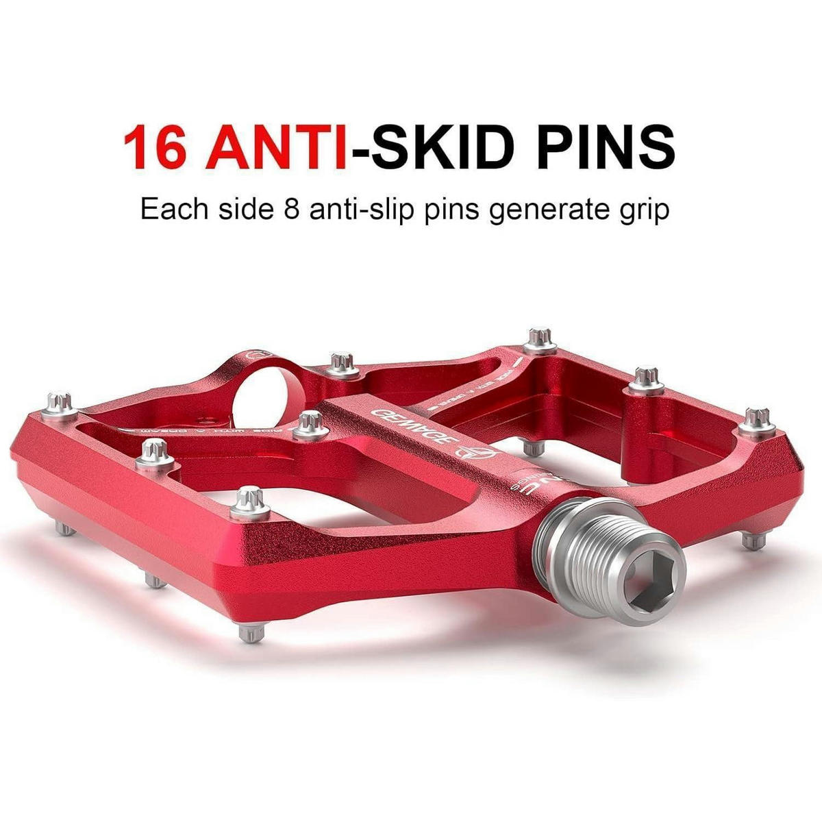 FAHRRADPEDALE Rennrad/Mountainbike CNC-gefräst Rot 9/16 Zoll 3 Lager mit Anti-Rutsch-Nägeln - Rot, Metall (10/1.5/10.4cm)