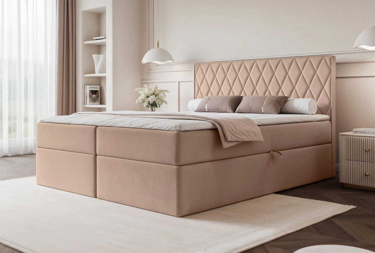 BOXBETT Carenzo Beige, Velours, 180x200 cm - Beige/Goldfarben, Textil (180/200cm) - Selsey
