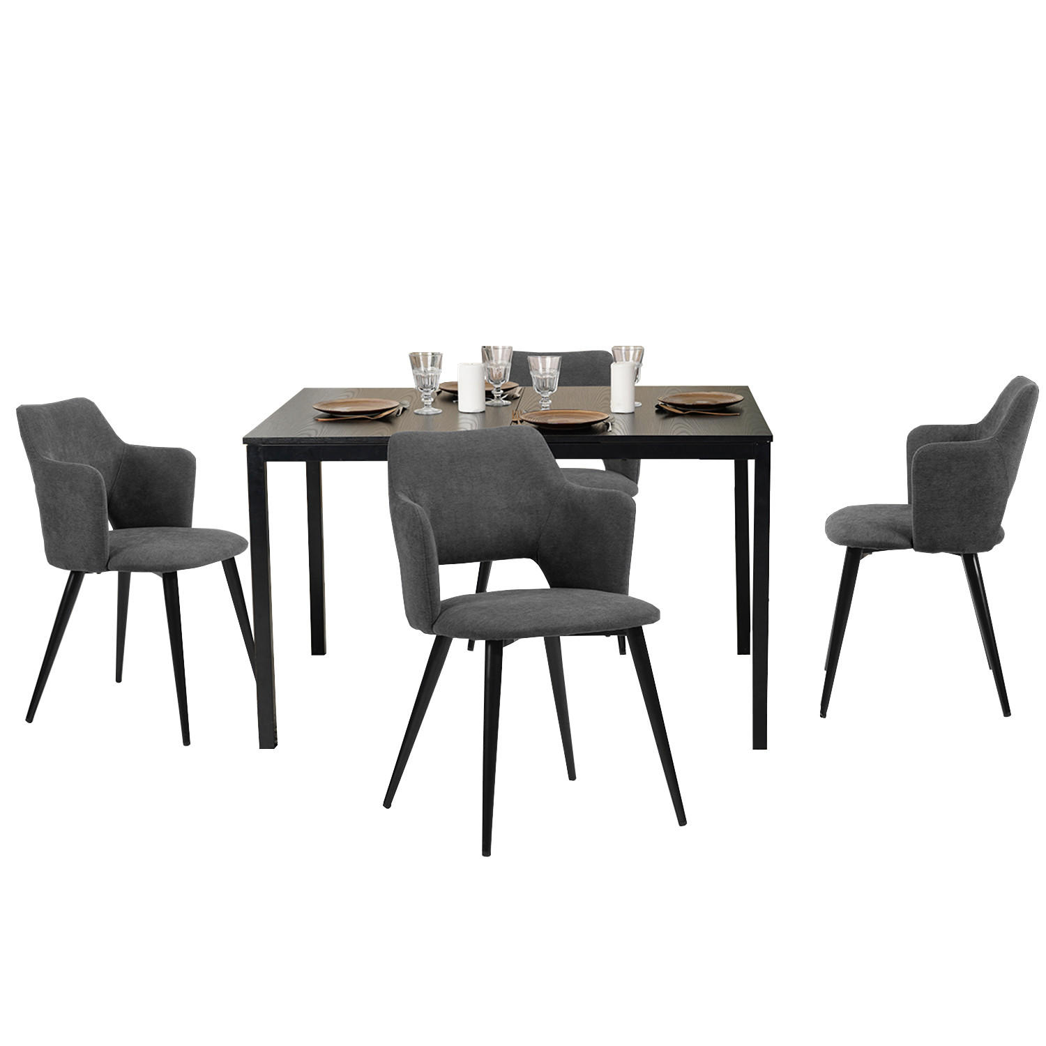 ESSGRUPPE mit 1 Tisch und 4 Stühlen in Grau - Schwarz, Metall (46/81/45cm) - Meubles Cosy