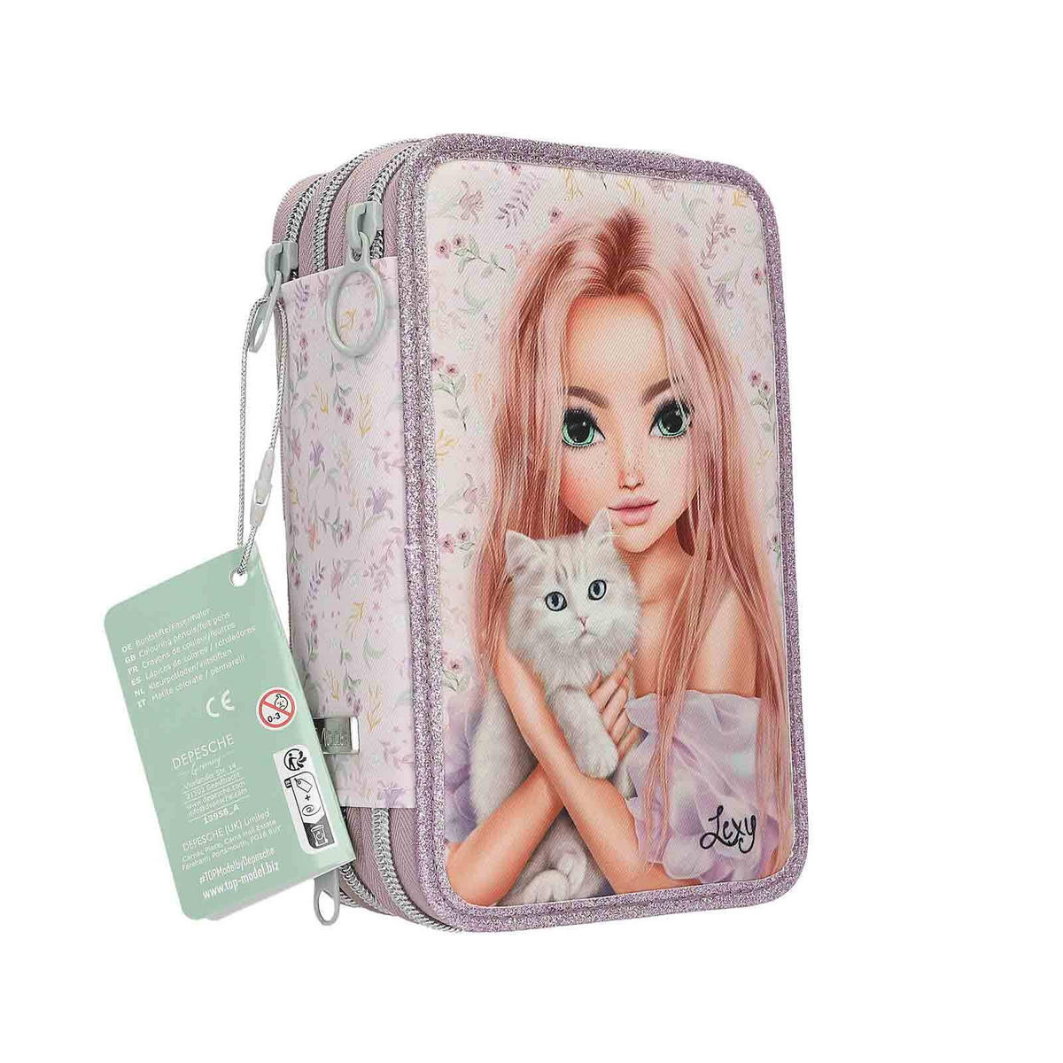3-FACH FEDERTASCHE BLOOMING KITTY TOPModel flieder 7,5 x 13 x 20 cm - Flieder, Kunststoff (13/20/7.5cm) - Depesche Germany
