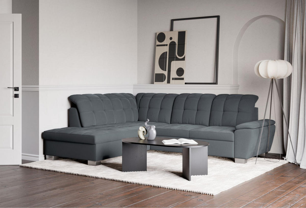ECKSOFA Jamaal Dunkelgrau linksseitig - Dunkelgrau/Schwarz, Textil (258/212cm) - Selsey