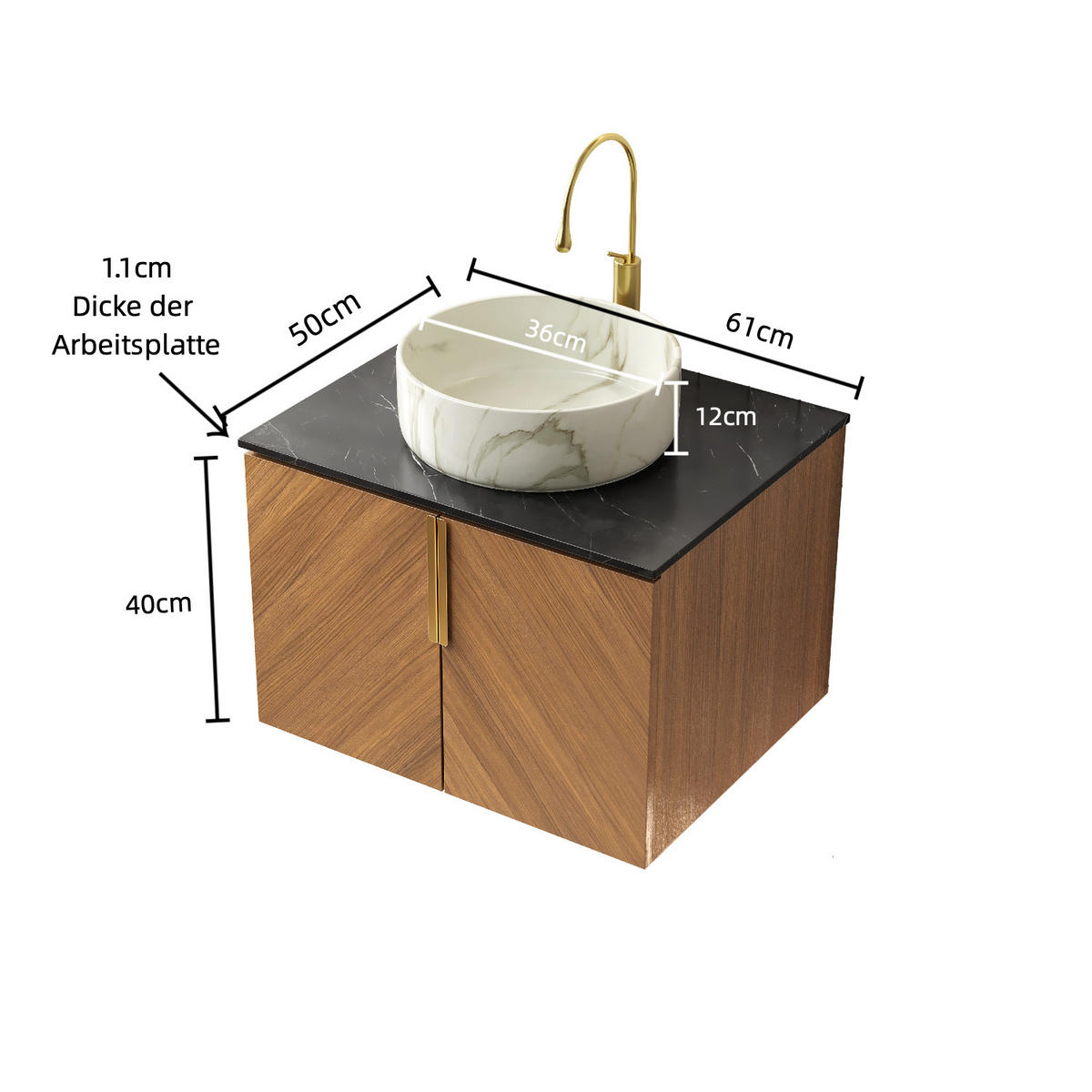 WASCHTISCH Braun-Eiche 61/50/53 cm - Schwarz, Holz (61/53.1/50cm) - PANGIVO