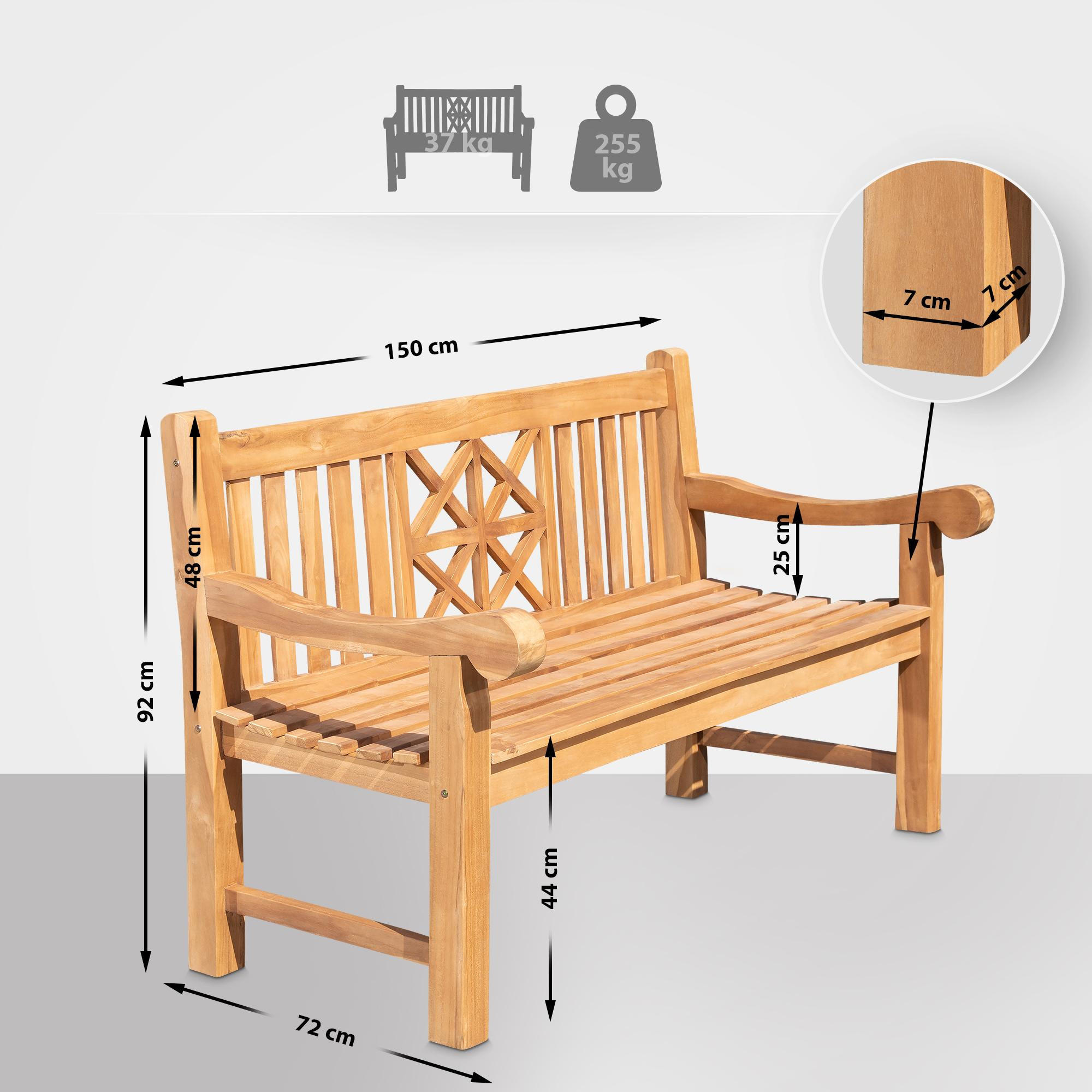 GARTENBANK 150/72 cm Holz Teak - Teakfarben, Holz (150/92/72cm) - CLP