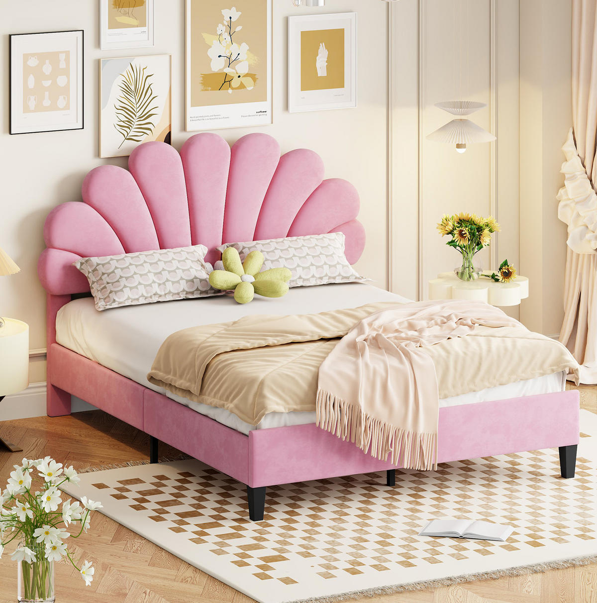 POLSTERBETT 140/200 cm Pink aus Samt mit Lattenrost - Rosa, Textil (140/200cm) - OKMYHOME