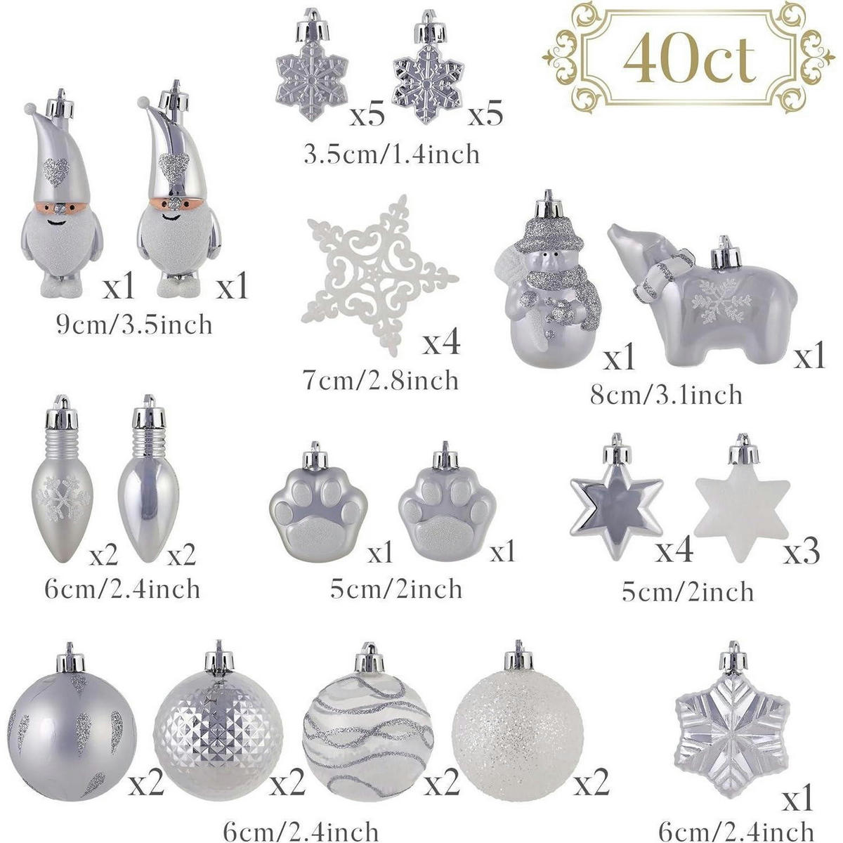 CHRISTBAUMKUGELN 40-teiliges Set Silber Weiß - Silberfarben, Kunststoff (9/9/9cm)
