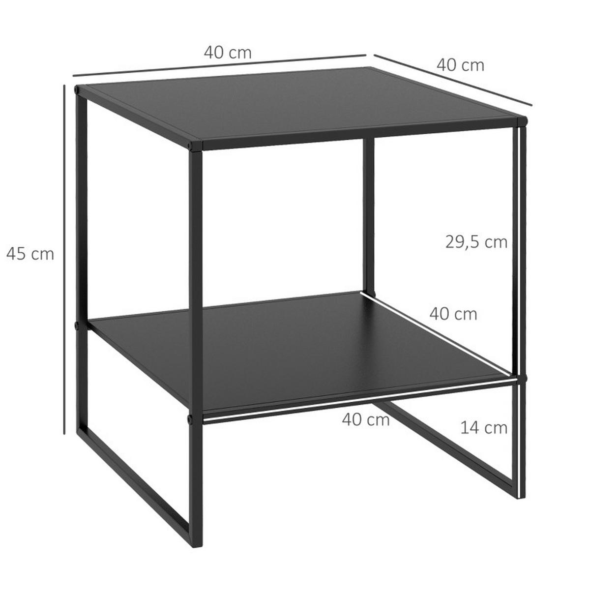 COUCHTISCH aus Stahl 40x40x45 cm in Schwarz mit offenem Regal - Schwarz, Metall (40/40/45cm) - Modfu