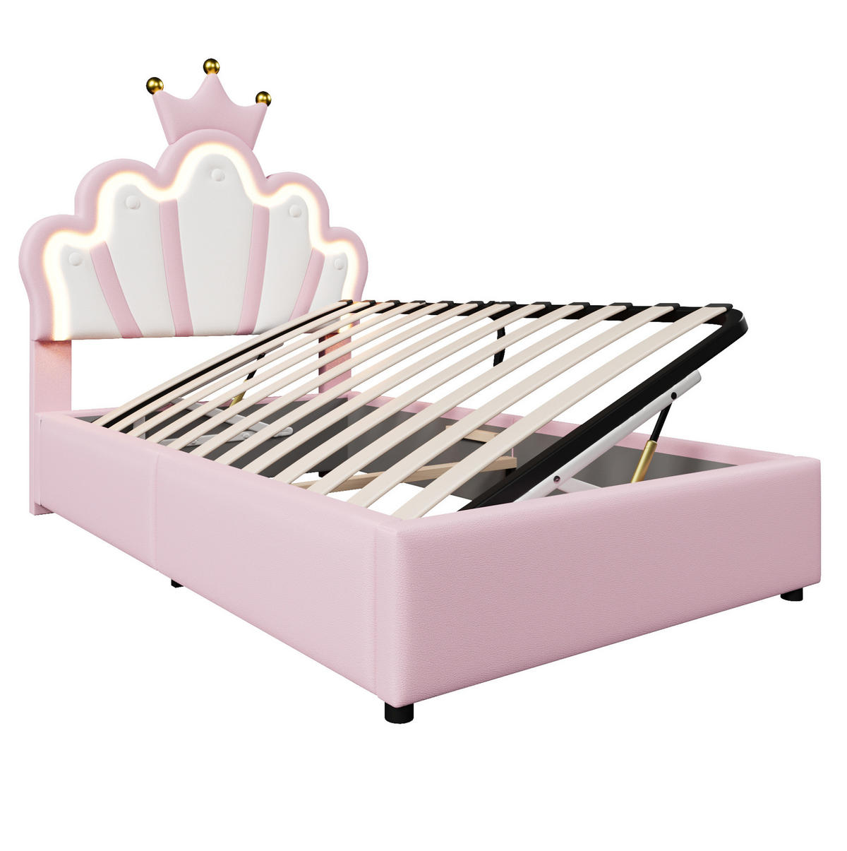 POLSTERBETT mit Bettkasten 90x200 cm PU Pink - Pink, Metall (90/200cm) - Meubliv