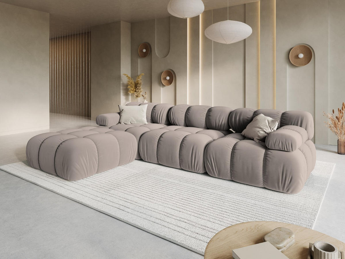 MODULARES-SOFA Bellis aus Samt beige 4 Sitzplätze - Beige, Textil (188/63/282cm) - Micadoni