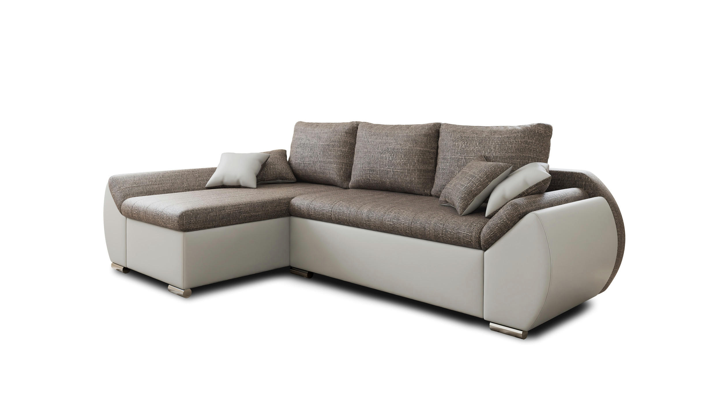 ECKSCHLAFSOFA ALEX – Braun + Weiß (Lawa 02 + Soft 17) + Hocker - Links - Braun, Holzwerkstoff/Metall (275/155cm) - Möblo
