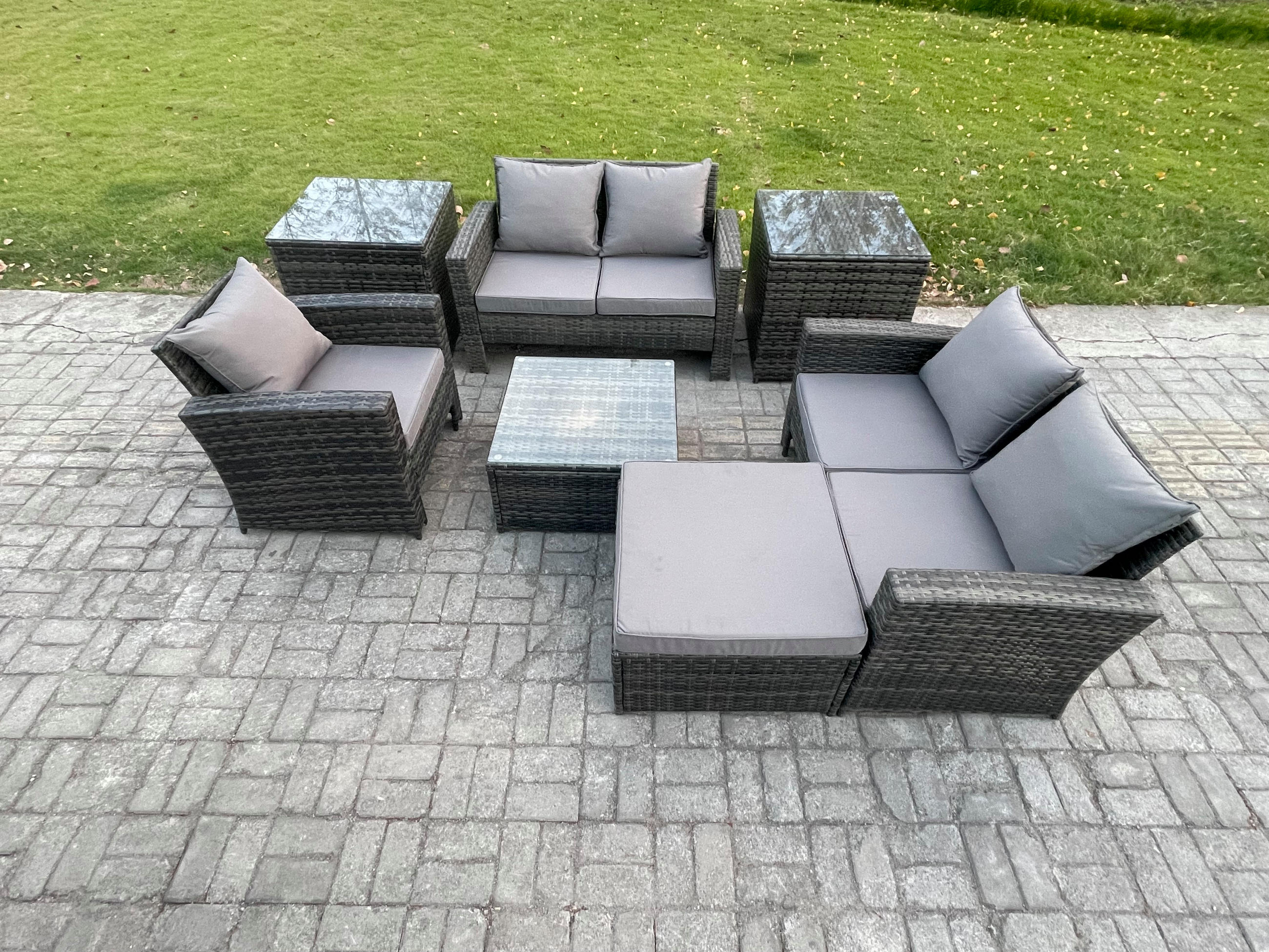 GARTENGARNITUR Polyrattan Dunkelgrau 6-Sitzer - Dunkelgrau, Metall - Fimous