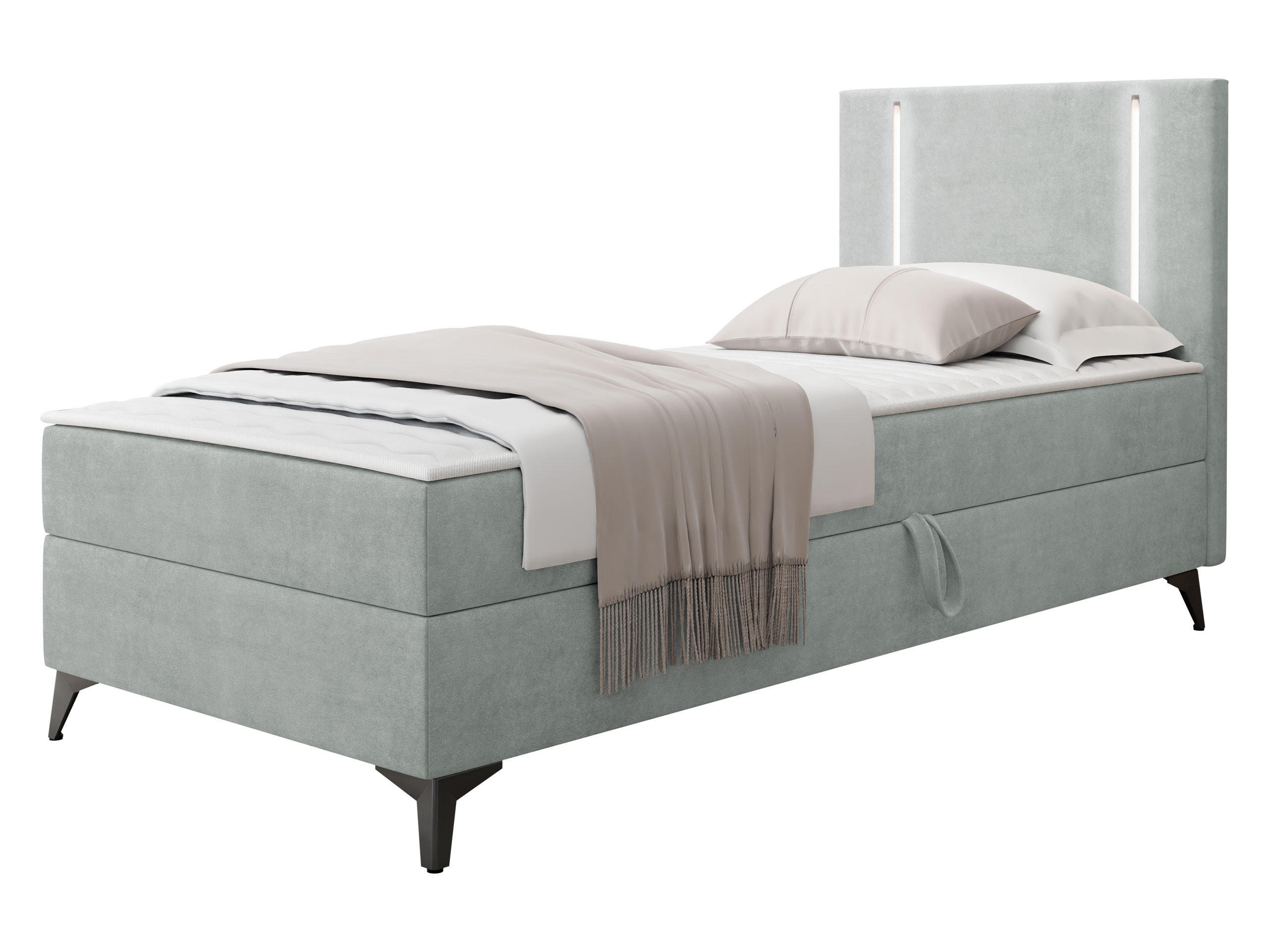 BOXBETT Ono 1, Setite: Rechts - Hellgrau/Schwarz, Holz/Textil (90/200cm) - MIRJAN24