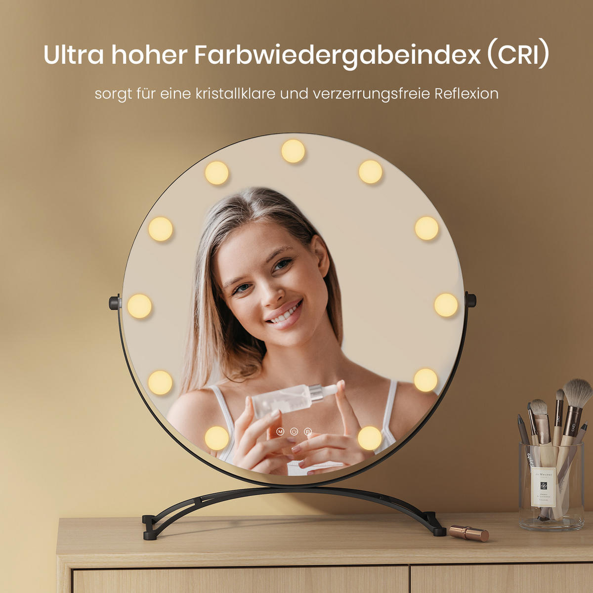 SCHMINKSPIEGEL Runder mit Beleuchtung, Schwarz, ф50 cm - Schwarz, Glas (50/16/50cm) - EMKE