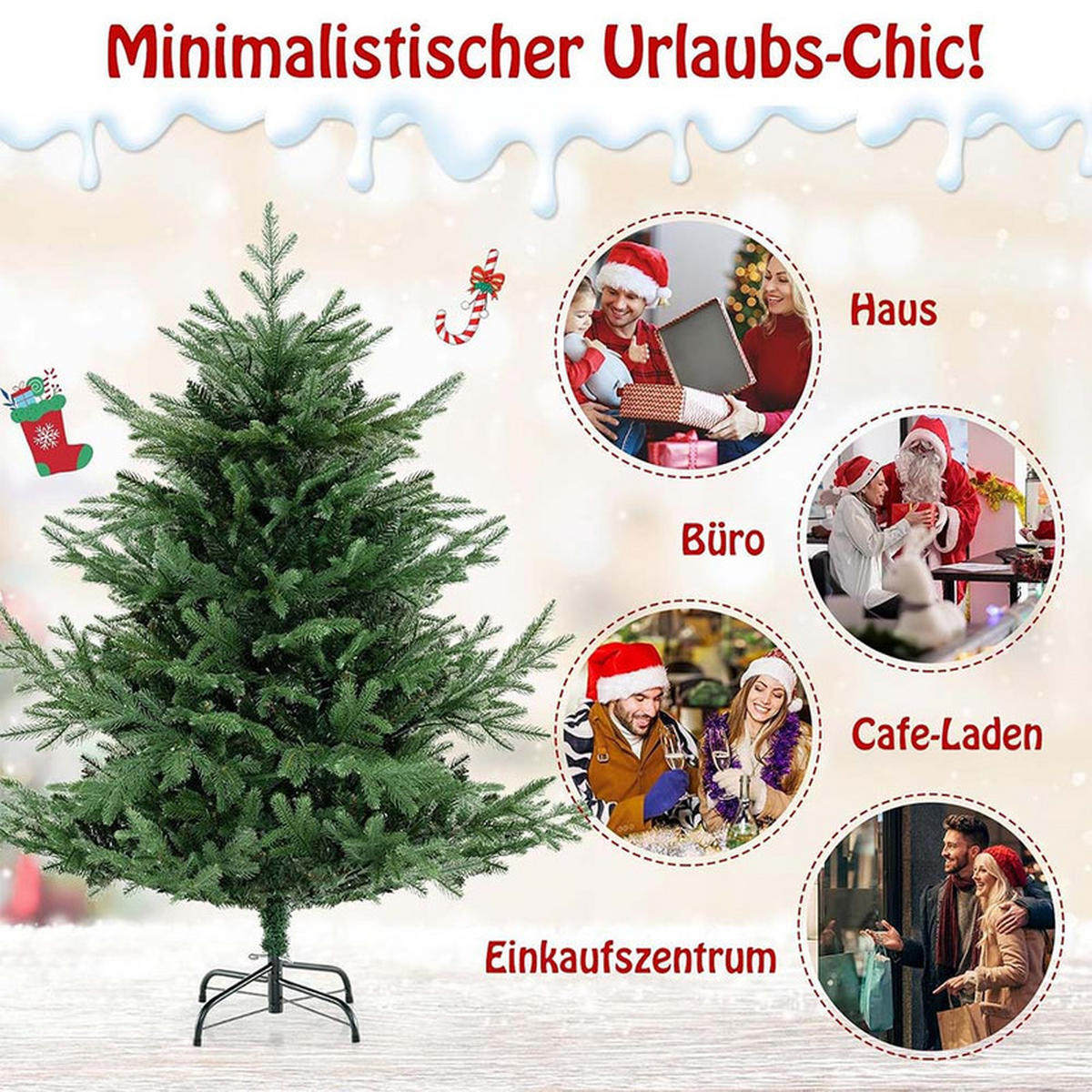 WEIHNACHTSBAUM mit 8 Lichtmodi 135cm Grün - Grün, Metall (135cm) - COSTWAY