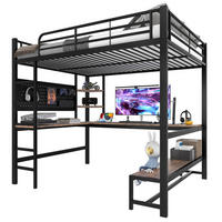 HOCHBETT 140x200cm Schwarz Metall Schreibtisch LED-Licht USB-C - Schwarz, Metall (140/200cm) - FLIEKS