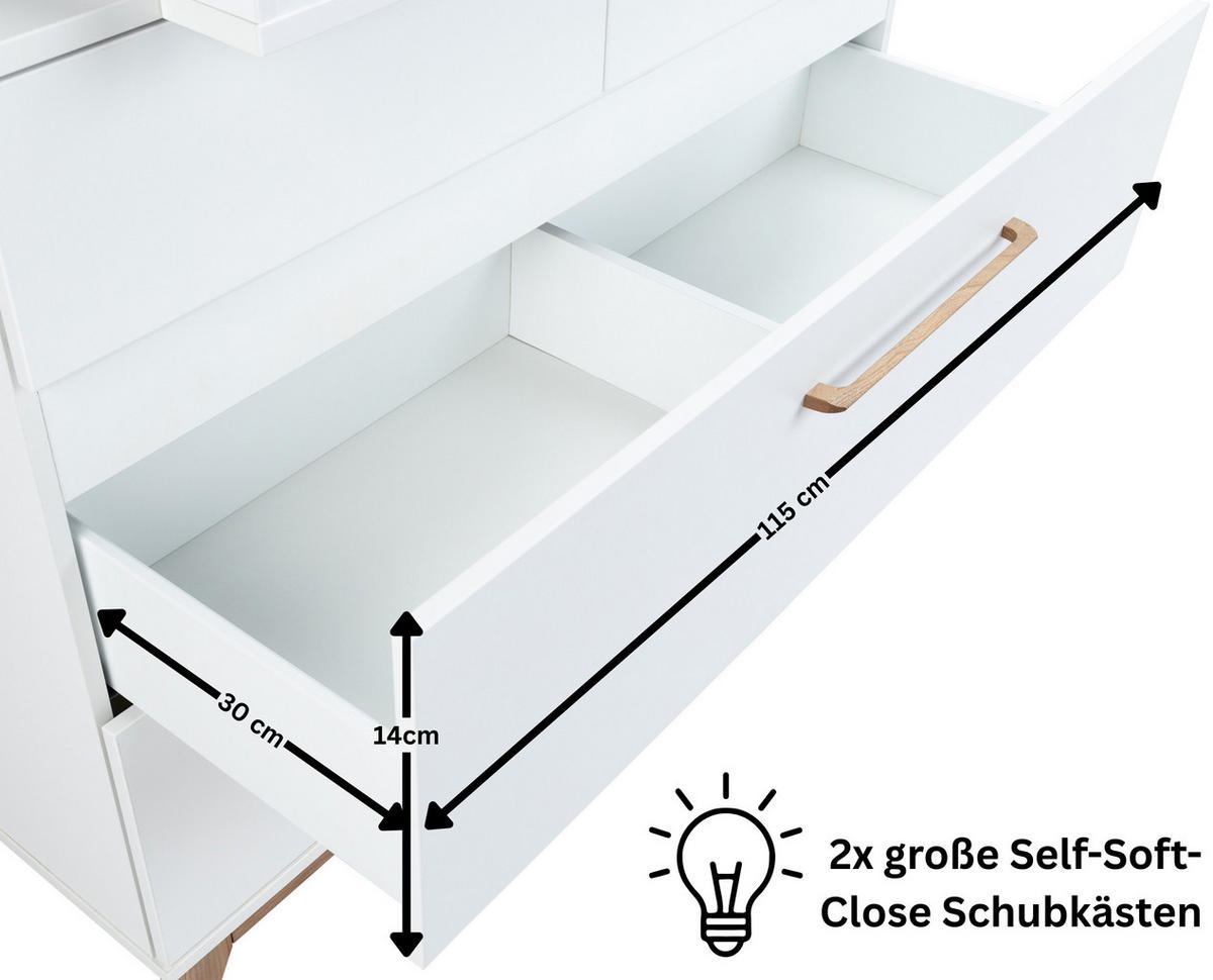 WICKELKOMMODE LINA Soft-Close / Push-to-open - Walnussfarben/Weiß, Holz/Holzwerkstoff (115/96/77cm) - arthur berndt