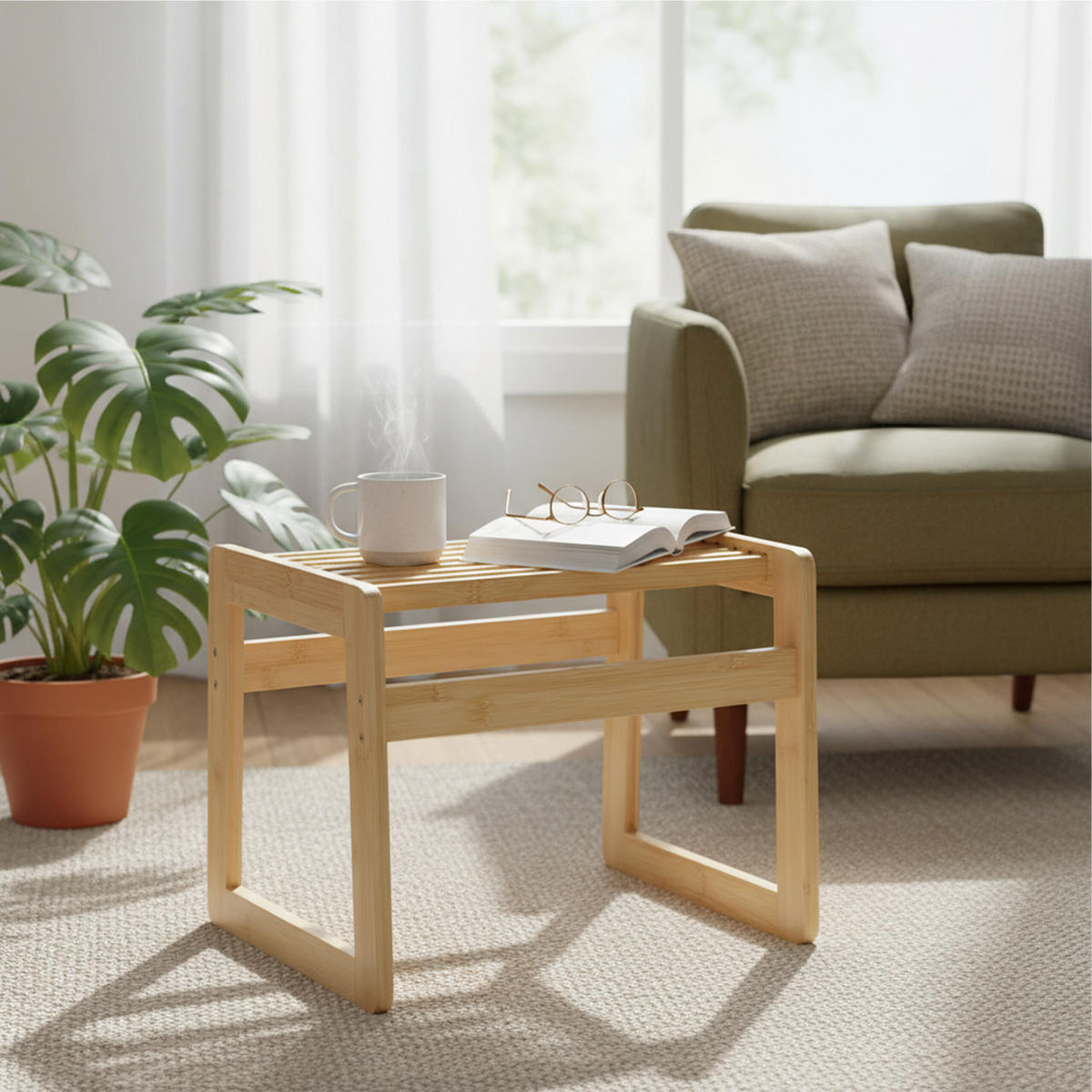 BADHOCKER - Hellbraun, Holz (38/30/33cm) - Relaxdays